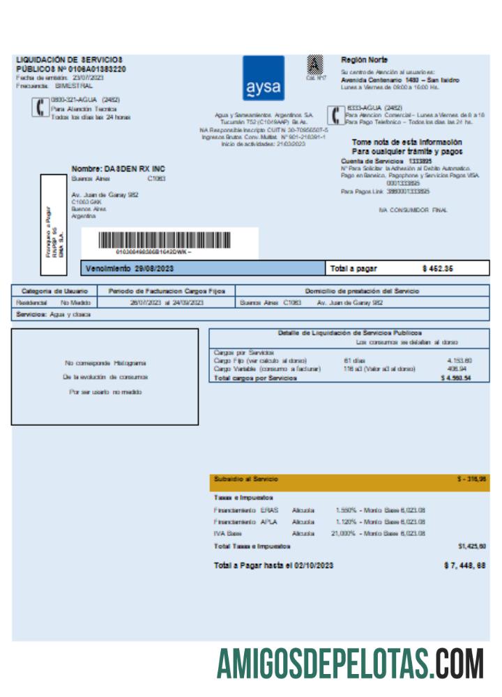SCR da conta de serviços públicos de água da Argentina baixar para verificação